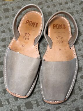 PONS Men’s Avarca Gray Leather Slingback Sandals Slip On Open Toe EU 44 US 11